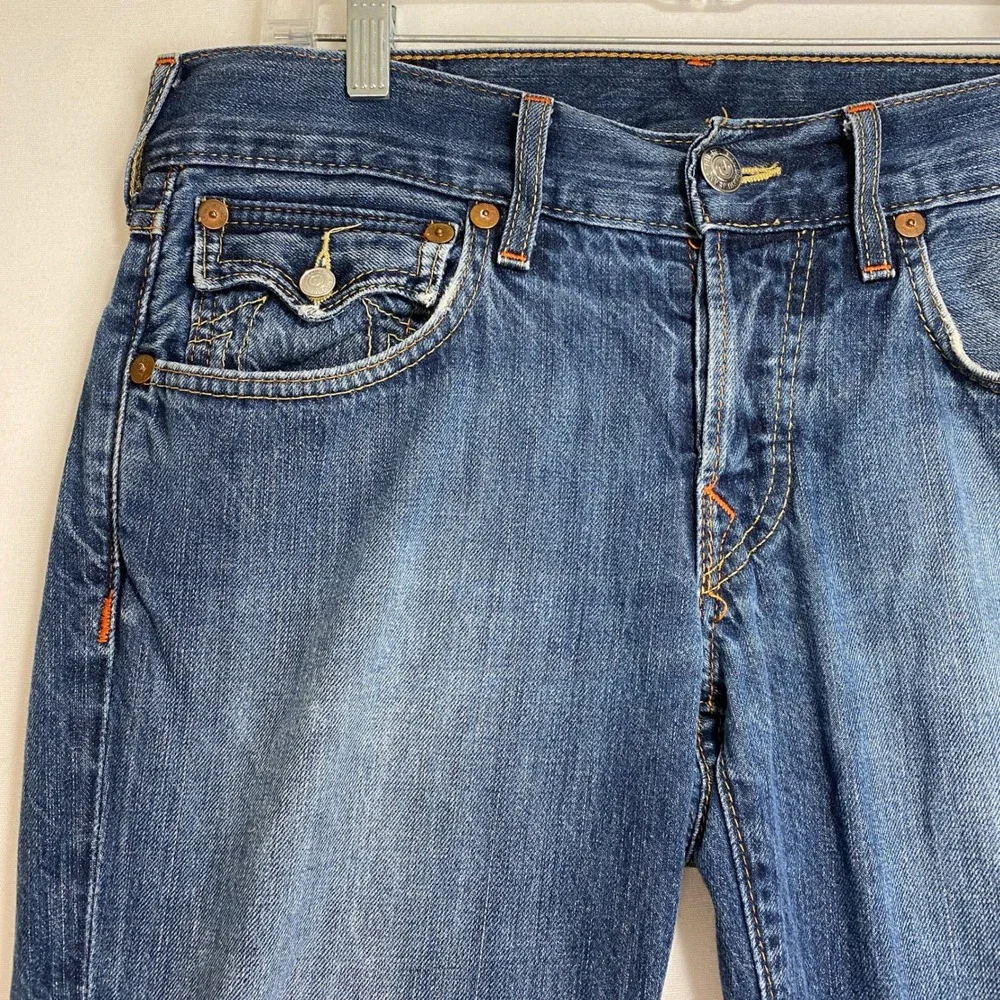 Y2K True Religion Section Slim Jeans Mens 31X32 Blue Denim Horseshoe Flap